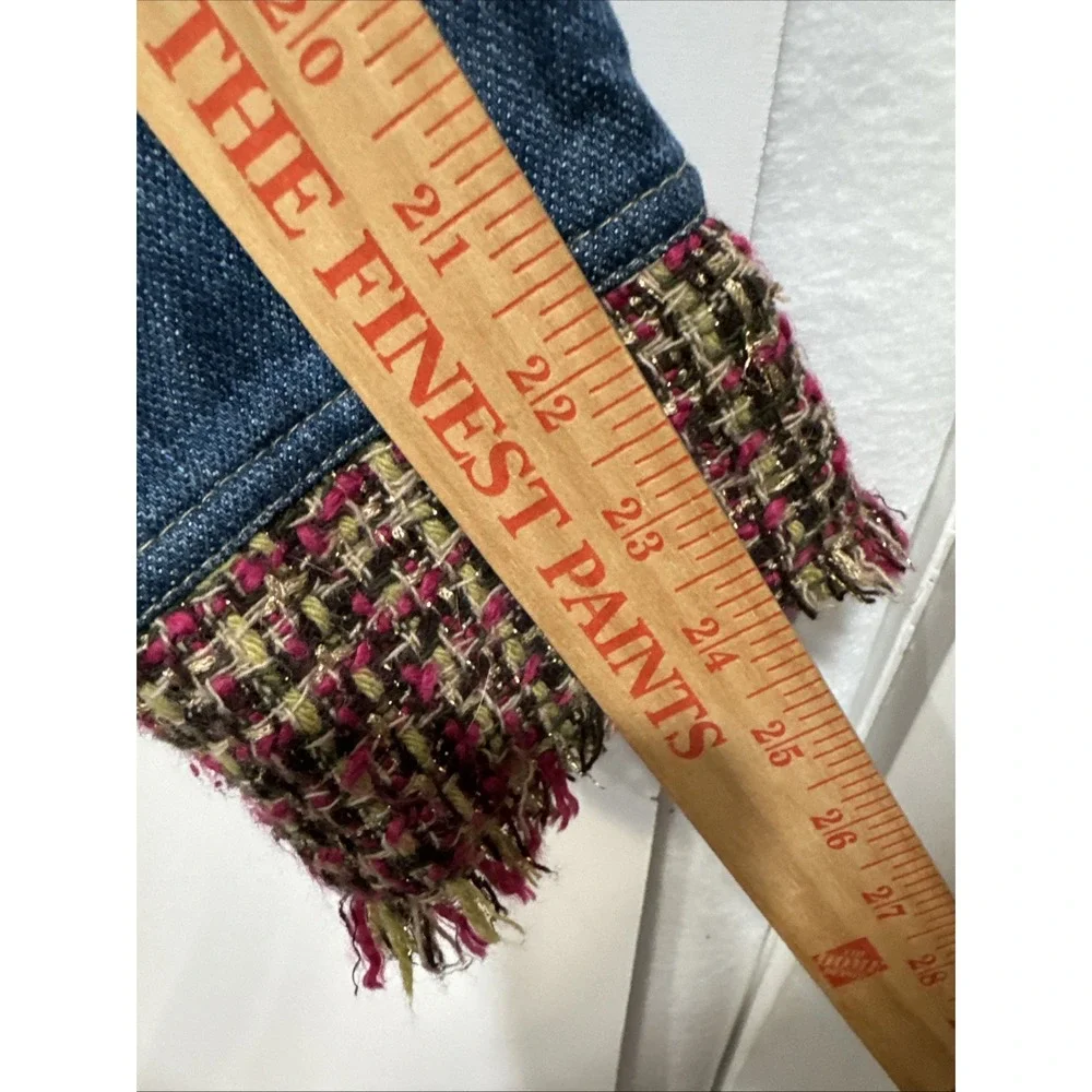 Liz Claiborne Jacket Womens XL Boho Jean Jacket Hippie Colorful Accents Fringe - Picture 13 of 16